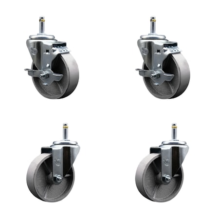 Service Caster Semi Steel Swivel Grip Ring Caster Set 44'' Wheels&7/16'' Stems-2 w/BRK, 4PK SCC-GR20S415-SSR-TLB-716138-2-S-2